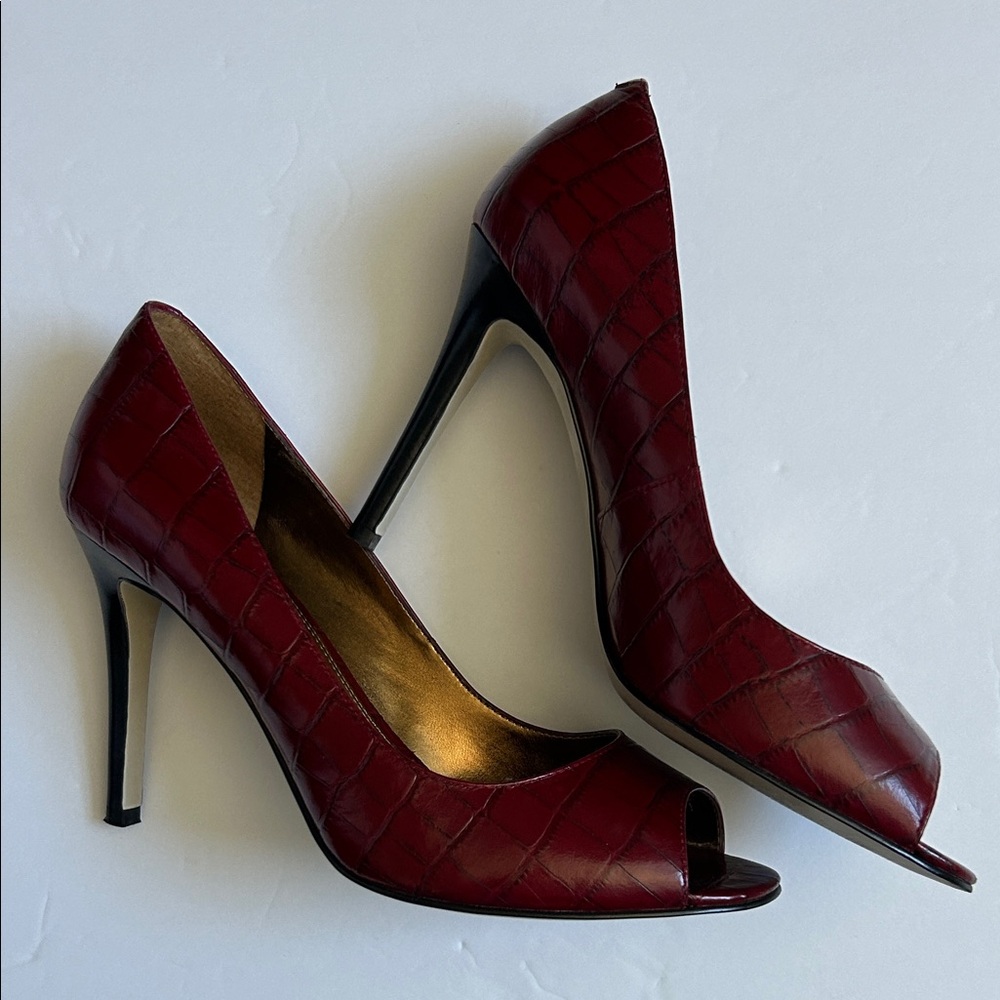 Enzo Angiolini Eamerryann Burgundy Peep-Toe Heels - Picture 2 of 7